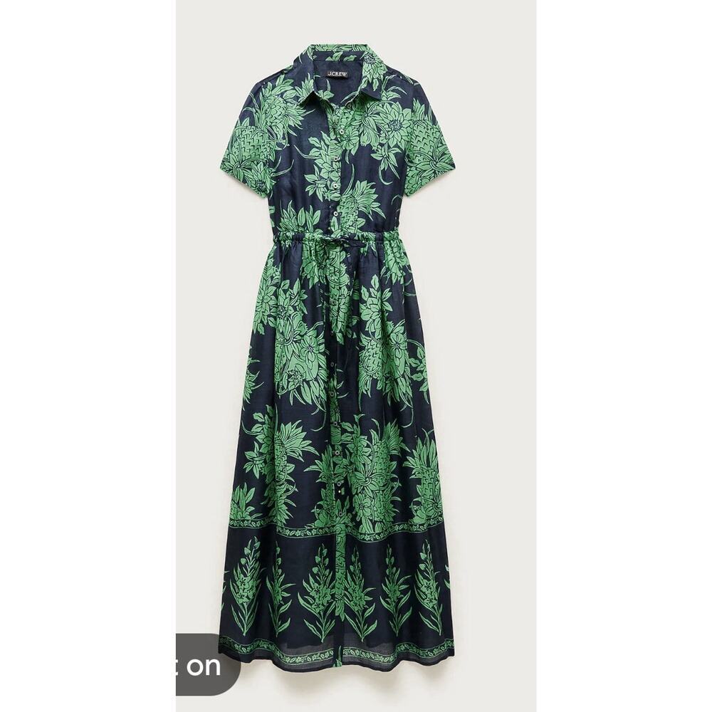 New! J.Crew Wm's Cerise shirt-dress in pineapple garden-print ramie Sz 8 #85 - Picture 4 of 6